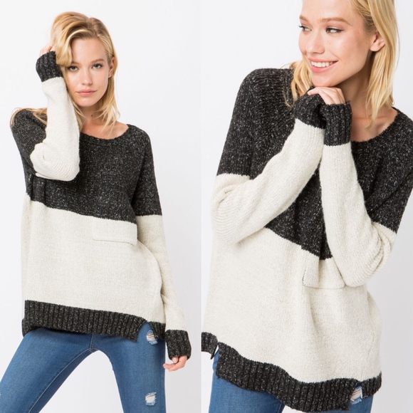 030 Cozy Color Block Loose fit Sweater Top - Picture 4 of 5